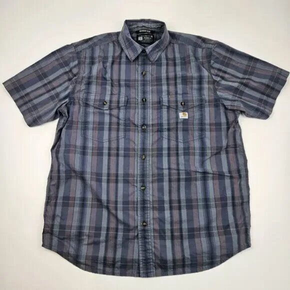 Carhartt Rugged Flex Relaxed Fit Button-Up Men L Lightweight Short-Sleeve Plaid - Picture 1 of 4
